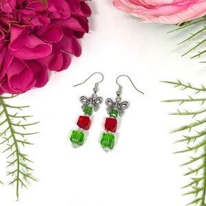 NEW⚜️Festive Final Red & Green Crystal Ornament Bow Earrings